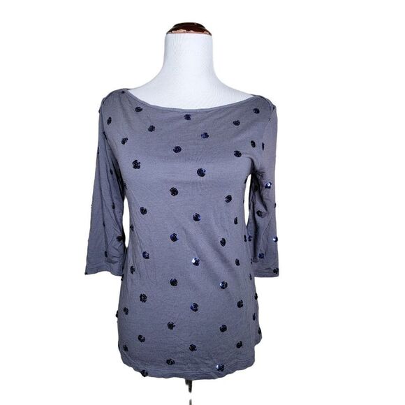 Old Navy Three Quarter Sleeve Polka Dot Sequin T Shirt Gray Blue Size Medium - Picture 1 of 10